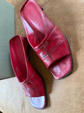 Cole Haan Red Leather Mule Heels Square Toe Slide Sandals Size 7